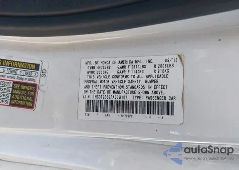 2015 Honda Accord Ex-L V-6 из США, поврежденный, VIN 1HGCT2B82FA008107